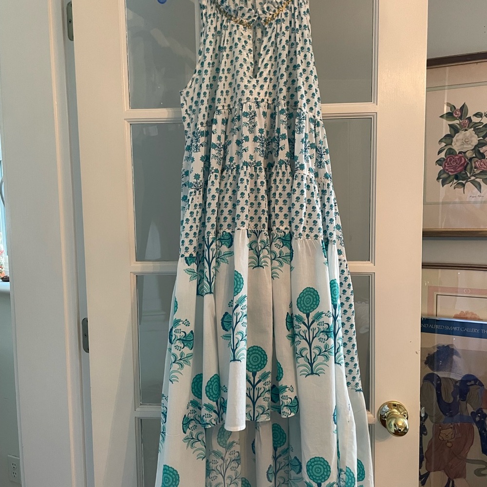 Elegant Blue and White High Low Dress